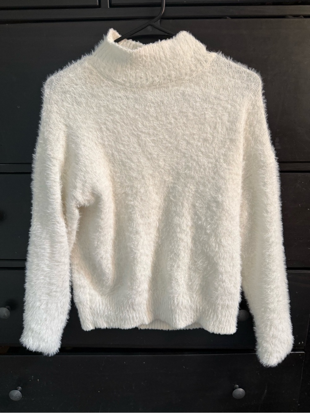 Women's Ivory Fuzzy Mock Neck Long Sleeve Top